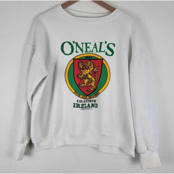 Vintage 80s O'Neal's Fine Ales Ireland Sweatshirt White Size L Made In USA - Picture 1 of 16